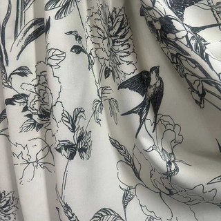 Winged Spring Black and White Linen Style Floral Curtains 4