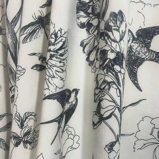 Winged Spring Black and White Linen Style Floral Curtains 1
