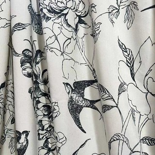 Winged Spring Black and White Linen Style Floral Curtains 3
