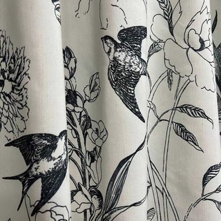 Winged Spring Black and White Linen Style Floral Curtains 2