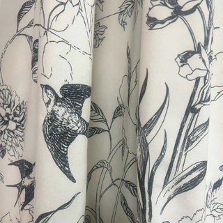 Winged Spring Black and White Linen Style Floral Curtains 5