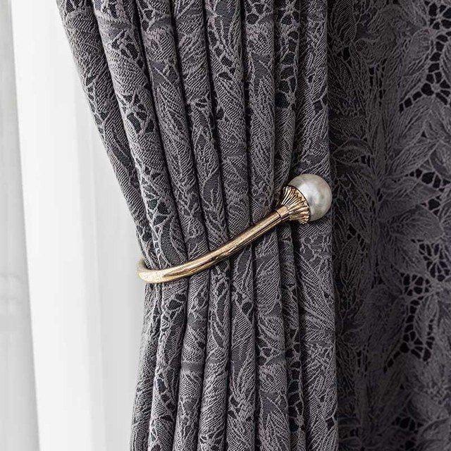 Allure Leaf Patterned Midnight Blue Lace Floral Blackout Curtain 1