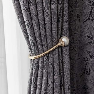 Allure Leaf Patterned Midnight Blue Lace Floral Blackout Curtain