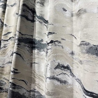 Marble Luxury Jacquard Textured Charcoal & Cream Curtain with Gold Glitter 1