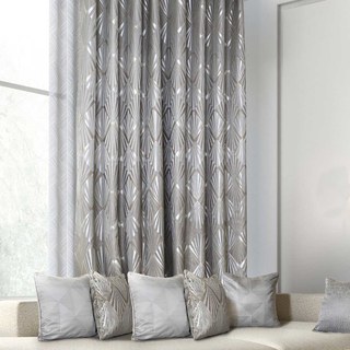 Deco Diamond Jacquard Geometric Taupe Gray Faux Silk Curtains
