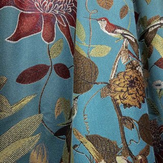 Summer Blooms Luxury Jacquard Teal Floral Blackout Curtain Drapes 2