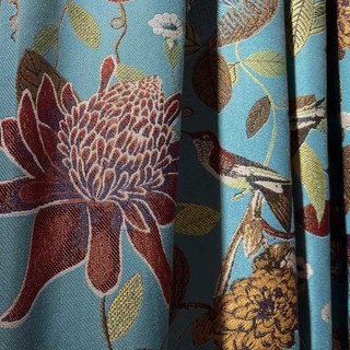 Summer Blooms Luxury Jacquard Teal Floral Blackout Curtain Drapes 4