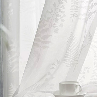 Whispering Leaves Ivory White Floral Sheer Curtain 1