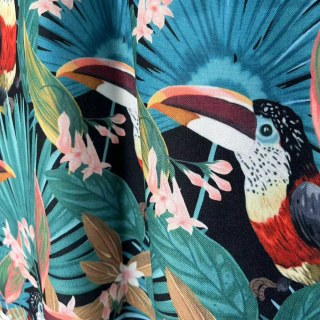 Tropical Toucan Paradise Red Green Linen Style Blackout Curtain 2