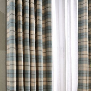 Cosy Plaid Check Light Blue Chenille Curtain 2