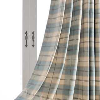 Cosy Plaid Check Light Blue Chenille Curtain 3