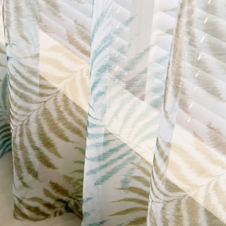 Palm Tree Leaves Blue Sheer Voile Curtain 2