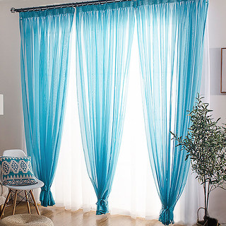 Smarties Aqua Blue Soft Sheer Voile Curtain 4