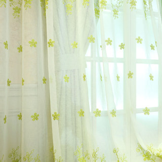 Touch Of Grace Embroidered Lime Green Flower Voile Curtain 4