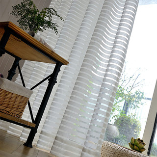 Distinct Horizontal Striped White Voile Curtain 5
