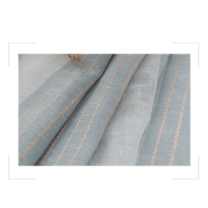 Sunnyside Luxury Linen Light Blue Grey Striped Voile Curtains