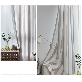 Sunnyside Luxury Linen Light Blue Grey Striped Voile Curtains 5