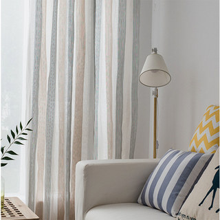 Sunnyside Luxury Linen Light Blue Grey Striped Voile Curtains 2