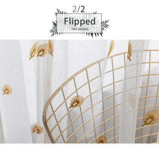 Flipped Gold Peacock Embroidered Net Curtain 5