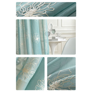 Flowers of the Four Seasons Teal Blue Embroidered Voile Curtain 3