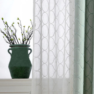 Wave Some Magic Embroidered Morrocan Botanic Trellis Creamy White Sheer Voile Curtain