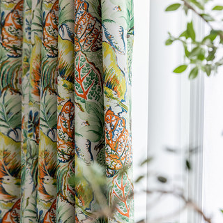 Alexsandra Colourful Leaves Flowers Birds Vibrant Multi Coloured Curtain 2