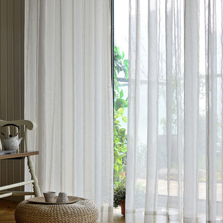 Merlin Vertical White Stripe Cream Voile Curtain 2