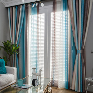 Sea Breeze Cocktail Coconut Shell Brown and Seashore Blue Striped Curtain 2