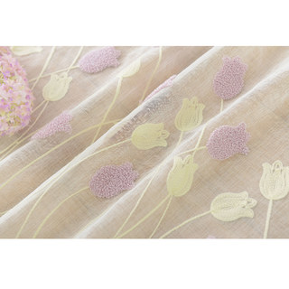 Tulip Fever Pink And Yellow Embroidered Floral Sheer Curtain 8