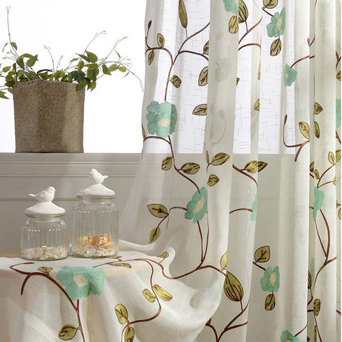Floral Journey Sage Embroidered Sheer Voile Curtain 1
