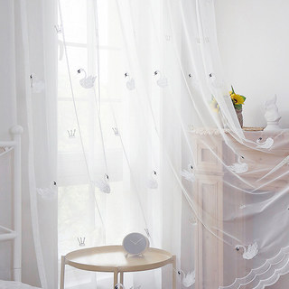 Royalty Sheer Voile Curtains With Embroidered White Swans 1