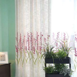 Spring Lupins Pink and Cream Floral curtains 1