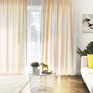 Vibrant Watercolour Pink Striped Curtain 2