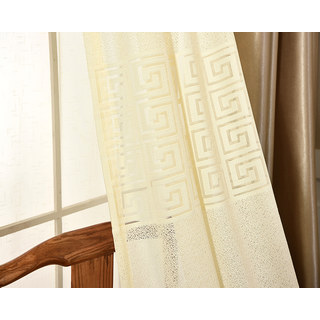 Greek Key Light Yellow Heavy Mesh Net Curtain 2