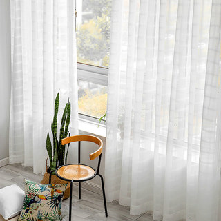 Roma Striped Grid Textured Weaves White Sheer Voile Curtains 1