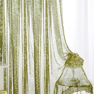 Pascal Olive Green Vine Print Semi Sheer Voile Curtain 4