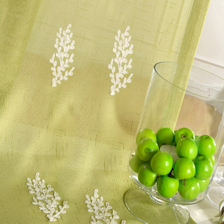 Trees of the Four Seasons Chartreuse Green Embroidered Voile Curtain 4