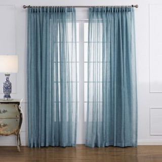 Daytime Textured Weaves Dusky Blue Sheer Voile Curtain
