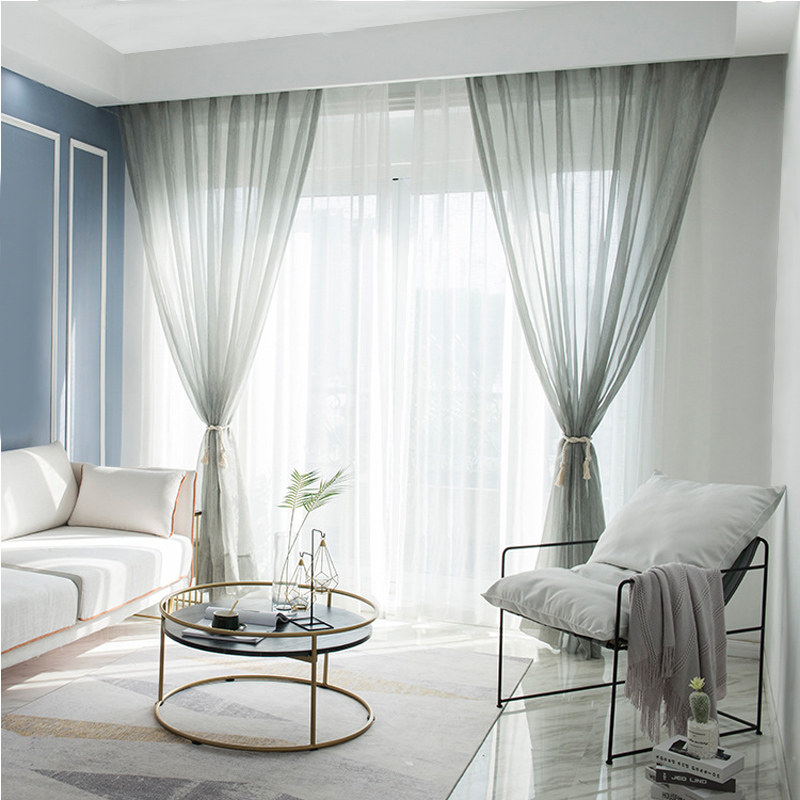 Silk Waterfall Grey Blue Chiffon Sheer Voile Curtain