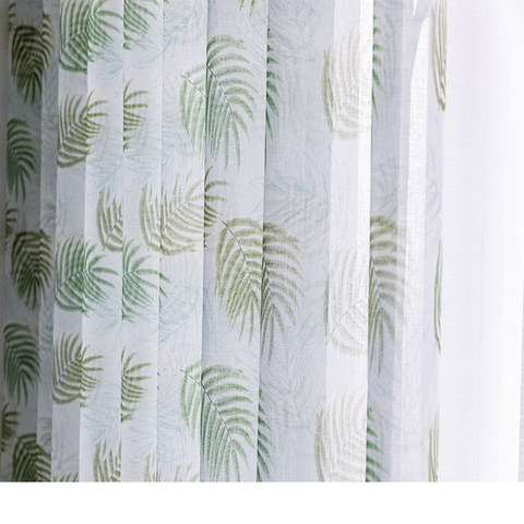 Fern Forest Printed Green Leaf Sheer Voile Curtain 1