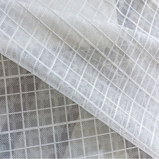 In Grid Jacquard Windowpane Check White Sheer Voile Curtain