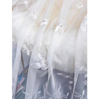 Graceful Butterfly Glass Pearl Beaded White Embroidered Voile Curtain