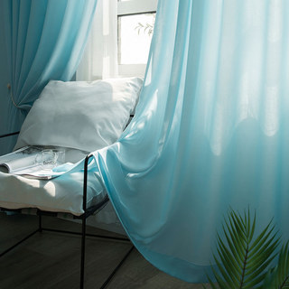 Satiny Touch Baby Blue Voile Curtain 1