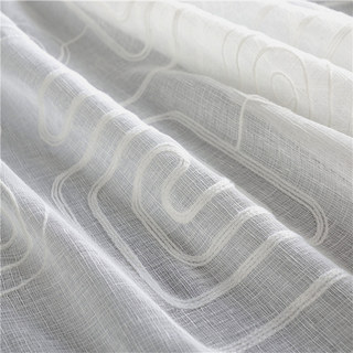 Spiral Maze Pattern Embroidered Cotton White Sheer Voile Curtain 7