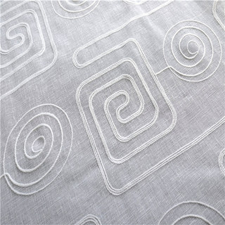 Spiral Maze Pattern Embroidered Cotton White Sheer Voile Curtain 5