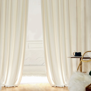 Fine Whipped Cream Off White Velvet Curtains 5