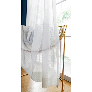 Ivory Half Print Houndstooth Jacquard Tulle Voile Curtain 5