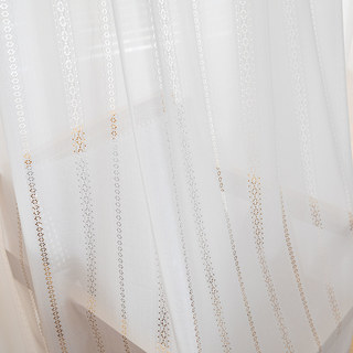 Japanese Lace Ivory Hollowed Stripes Sheer Voile Curtain