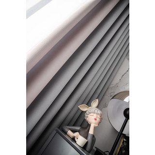 Two Tone Ribbed Textured Light Grey and Blush Pink Blackout Curtain 9