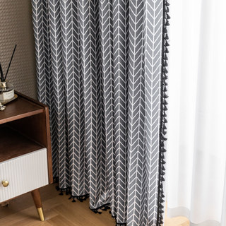 Shard Mid Century Modern Charcoal Grey Chevron Herringbone Curtain